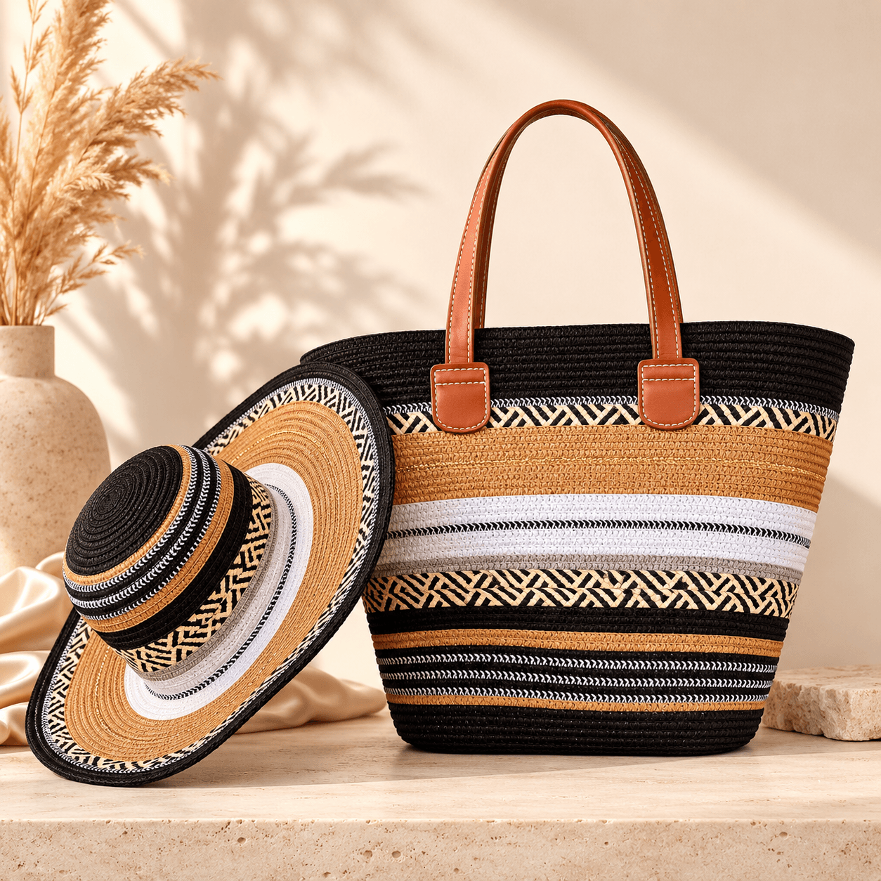 Parure Paille (Cabas + Chapeau)